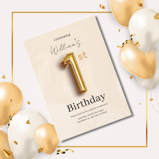 Convite de 1º Aniversário Elegante em Dourado, Min
