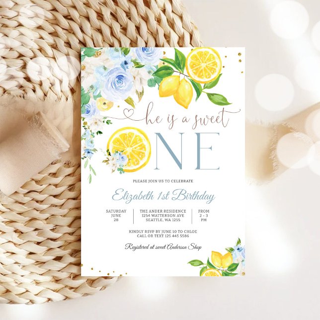 Convite de 1º Aniversário Floral de Limão (Criador carregado)