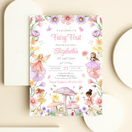 Convite de 1º Aniversário Floral Fada Menina