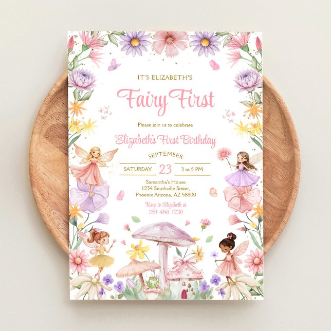Convite de 1º Aniversário Floral Menina Fada (Criador carregado)