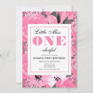 Convite de 1º Aniversário Floral Rosa