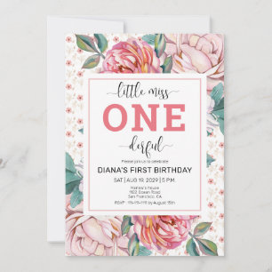 Convite de 1º Aniversário Floral Rosa