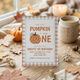 Convite de 1º Aniversário Gingham Little Pumpkin