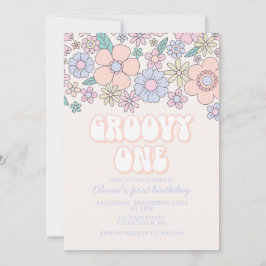 Convite de 1º aniversário Groovy One Retro Floral