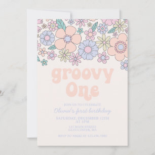 Convite de 1º Aniversário Groovy One Retro Floral