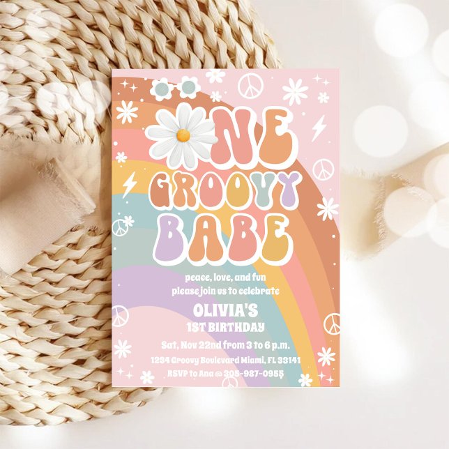 Convite de 1º Aniversário Groovy Rainbow (Criador carregado)