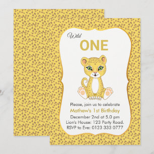 Convite de 1º Aniversário Leopardo Fofo Selvagem