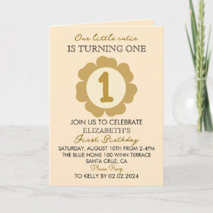 Convite de 1º Aniversário Little Cutie Gold Floral