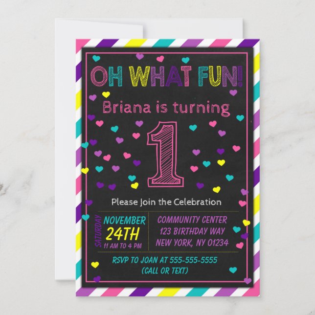 Convite de 1º Aniversário Menina Festa de Primeiro (Frente)