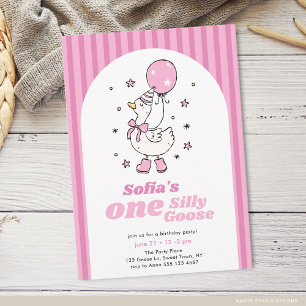 Convite de 1º Aniversário Meninas Rosa Uma Gansa B