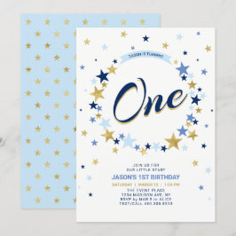 Convite de 1º Aniversário Menino Estrela Dourada