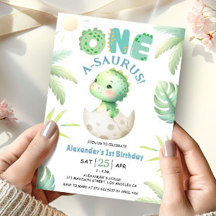 Convite de 1º Aniversário One A-Saurus Dinossauro
