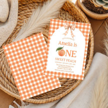 Convite de 1º aniversário One Sweet Gingham Peach