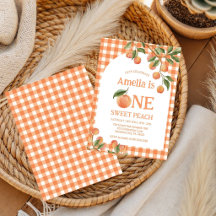 Convite de 1º aniversário One Sweet Gingham Peach