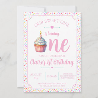Convite de 1º Aniversário para a Doce Menina