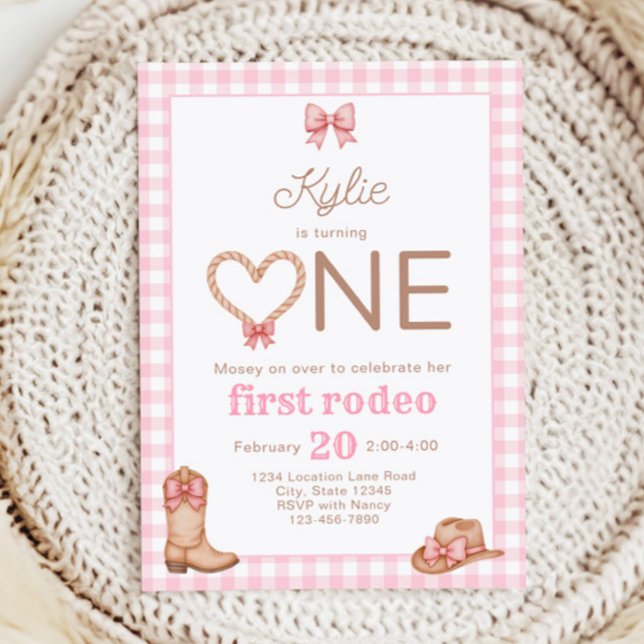 Convite de 1º Aniversário Pink First Rodeo (Criador carregado)
