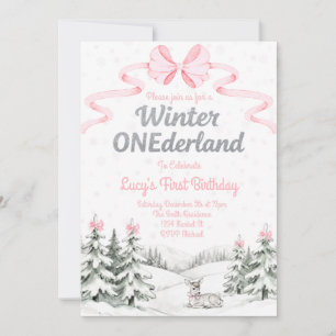 Convite de 1º aniversário Pink Winter Onederland