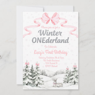 Convite de 1º aniversário Pink Winter Onederland