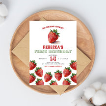 Convite de 1º Aniversário Red Strawberry Berry Swe