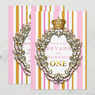 Convite de 1º Aniversário Royal Gold & Pink Crown