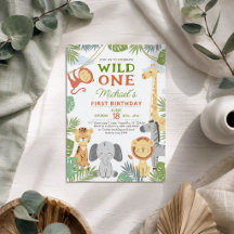 Convite de 1º aniversário simples com animais fofo