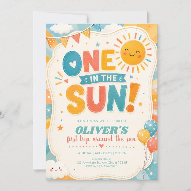 Convite de 1º Aniversário Tema Sol (Frente)