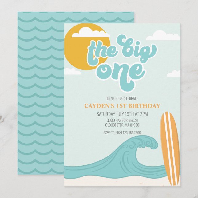 Convite de 1º Aniversário The Big One Surf Beach (Frente/Verso)