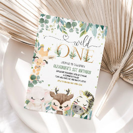 Convite de 1º Aniversário Wild One Animais da Selv