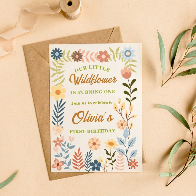 Convite de 1º Aniversário Wildflower Boho Floral M (Criador carregado)