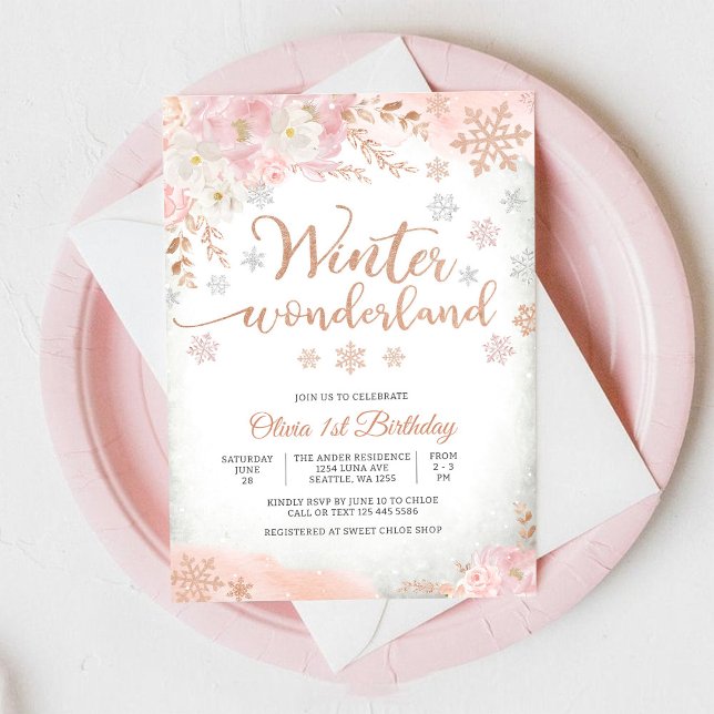 Convite de 1º Aniversário Winter Wonderland (Criador carregado)