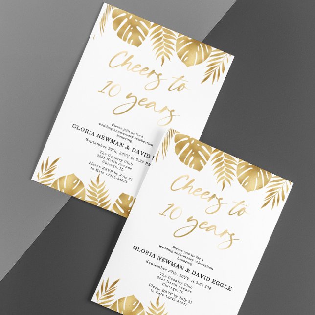 Convite de 10º Aniversário de Casamento Dourado (Criador carregado)