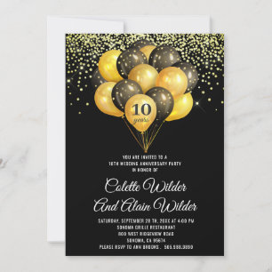 Convite de 10º Aniversário de Casamento Dourado e 