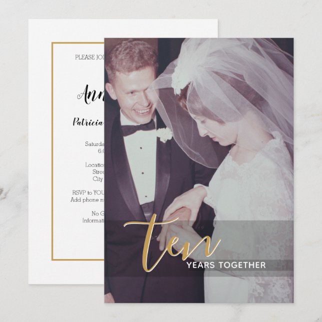 Convite de 10º Aniversário de Casamento e Foto (Frente/Verso)