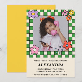 Convite de 10º aniversário de menina Flores Retrô 