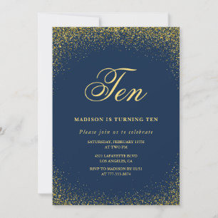 Convite de 10º aniversário elegante Dourado Marinh