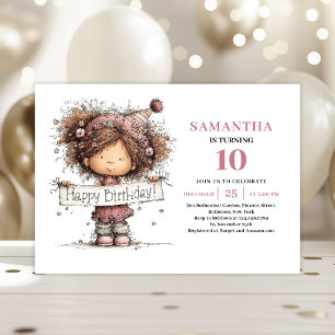 Convite de 10º Aniversário Menina Fofa Rosa