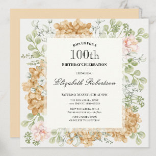 Convite de 100º Aniversário em Cores Elegantes de
