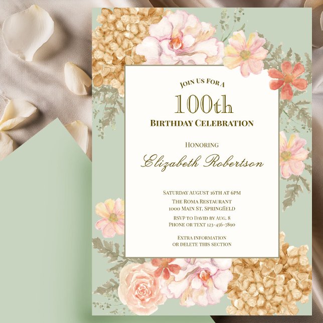 Convite de 100º Aniversário Floral Cor de Outono S (Criador carregado)