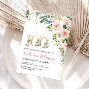 Convite de 100º Aniversário Floral Elegante para E