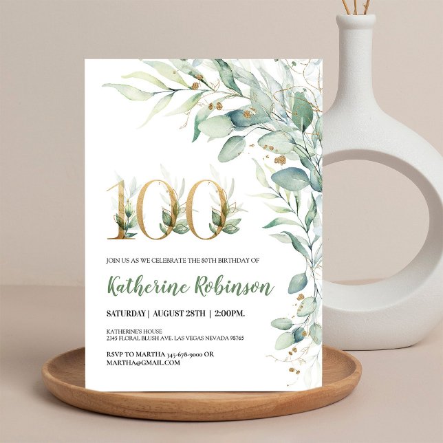 Convite de 100º Aniversário Floral Elegante para E (Criador carregado)