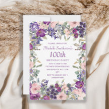 Convite de 100º Aniversário Floral Rosa com Bege R