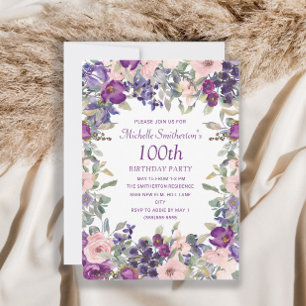 Convite de 100º Aniversário Floral Rosa com Bege R
