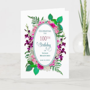 Convite de 100º Aniversário, Oval com Flores
