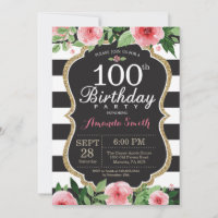 Convite de 100º Aniversário para Mulheres. Floral