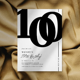 Convite de 100 Anos de Idade Preto e Branco Elegan