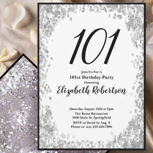 Convite de 101º Aniversário Elegante Prata e Preto