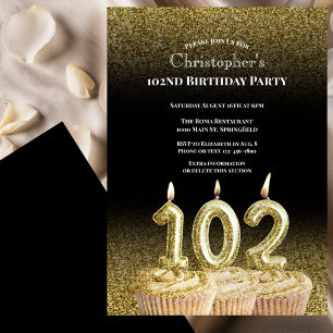 Convite de 102º Aniversário Preto e Dourado Para E