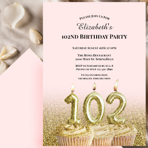 Convite de 102º Aniversário Rosa e Dourado Para El