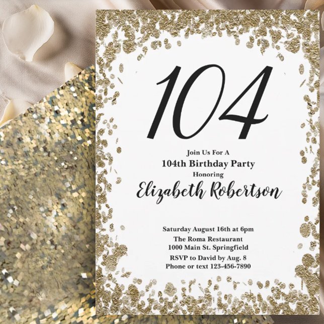 Convite de 104º Aniversário Elegante para Ela em D (Criador carregado)
