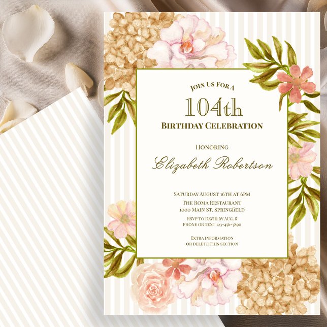 Convite de 104º Aniversário Flores de Outono Elega (Criador carregado)